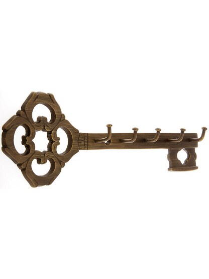 Solid Brass Fancy Decorative 5 Hook Key Rack in Antique Brass.